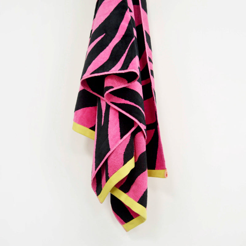XL pink zebra print beach towel in vibrant Y2K aesthetic.