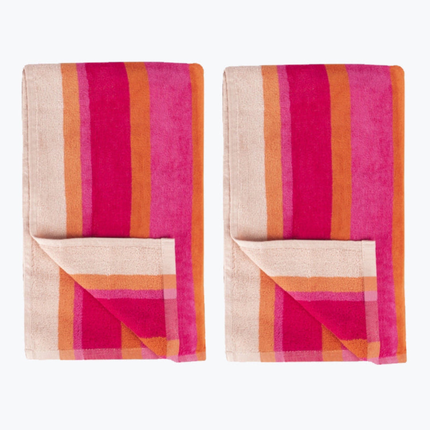 2pk Pink/coral Striped Beach Towel - Soft 100% Cotton