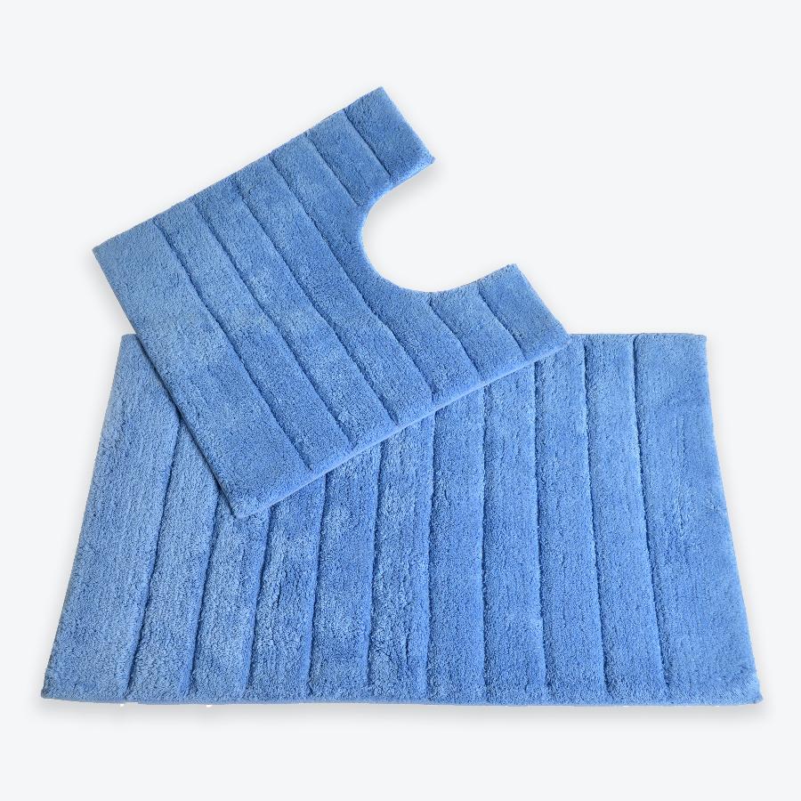 Cornish Blue Bathroom Set - 2pc Bath Mat and Pedestal Mat
