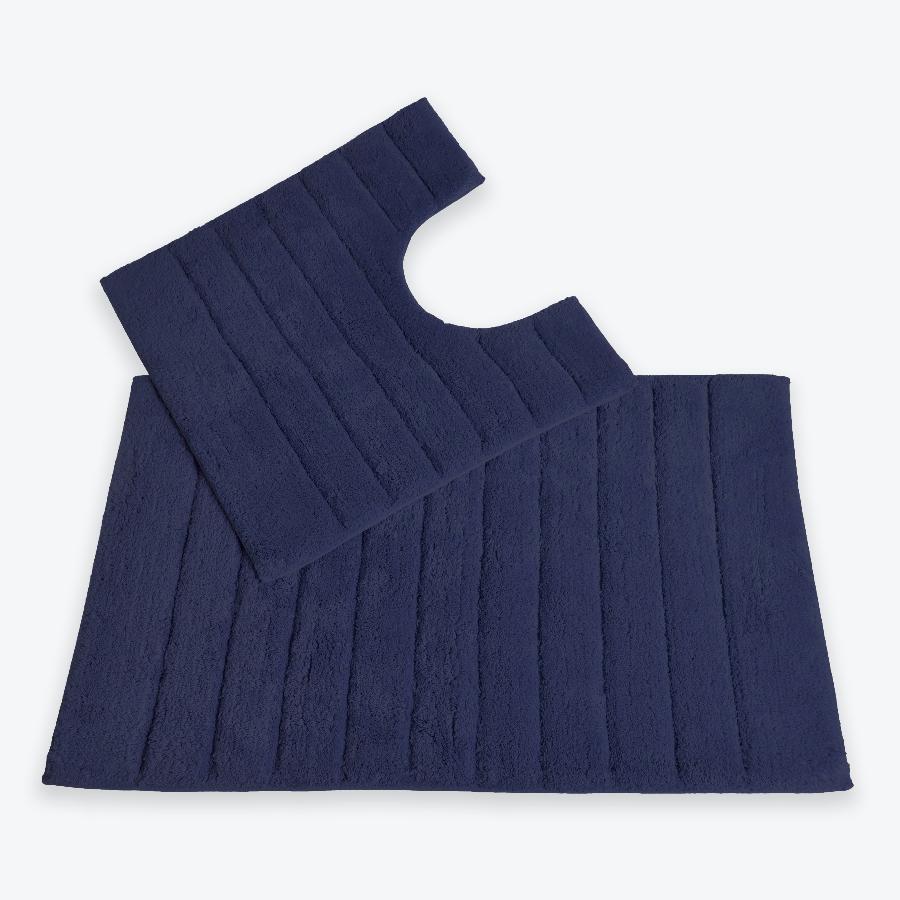 Navy Blue Bathroom Set - 2pc Bath Mat and Pedestal Mat