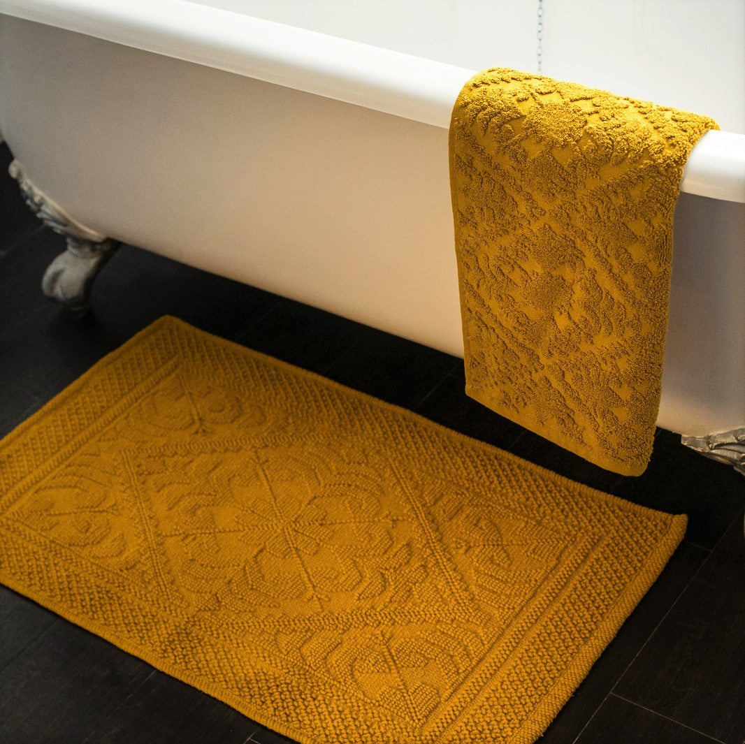 Mustard Bathroom Towels and co-ordinated bath mat - Country House Design