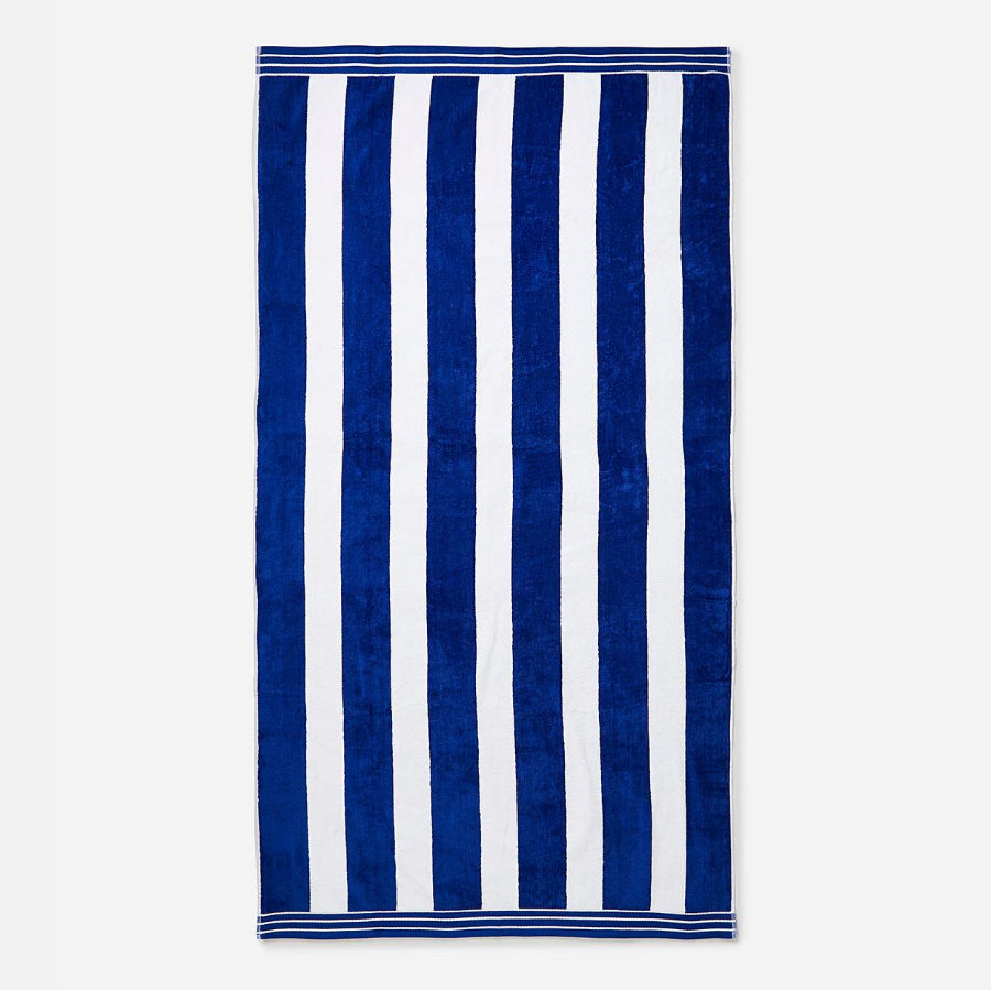 Large cabana beach towels, navy blue/white