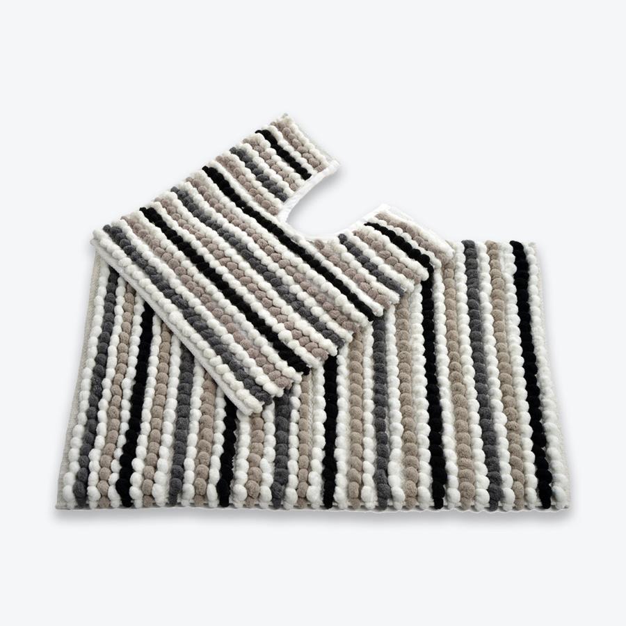 Monochrome 2pc Luxury Bath Mat and Pedestal Set - Super soft chunky bobbles