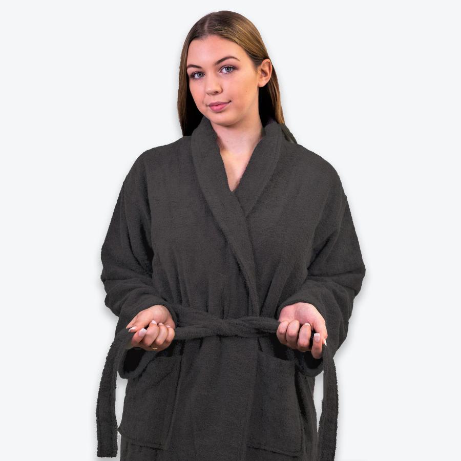 Charcoal Grey Bathrobe 100% Terry Towelling Cotton