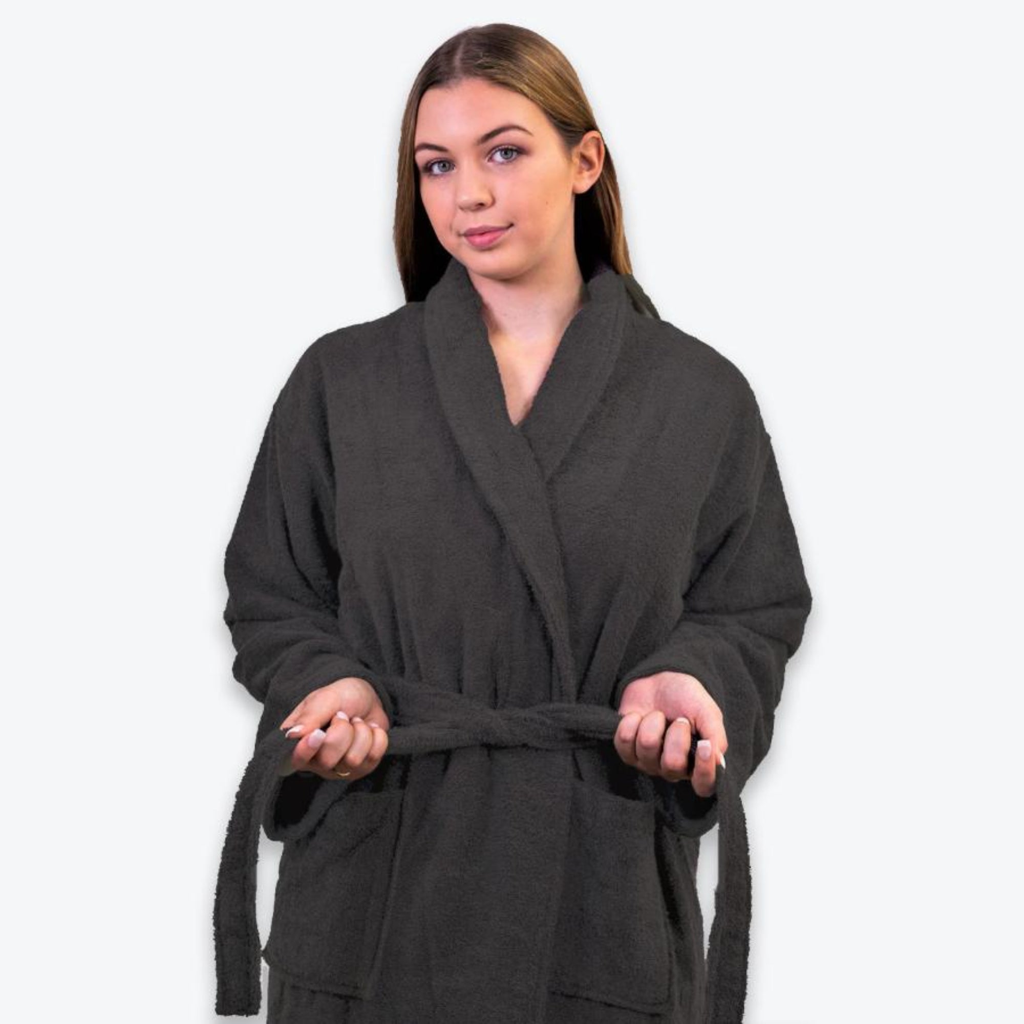 Charcoal Grey Bathrobe 100% Terry Towelling Cotton