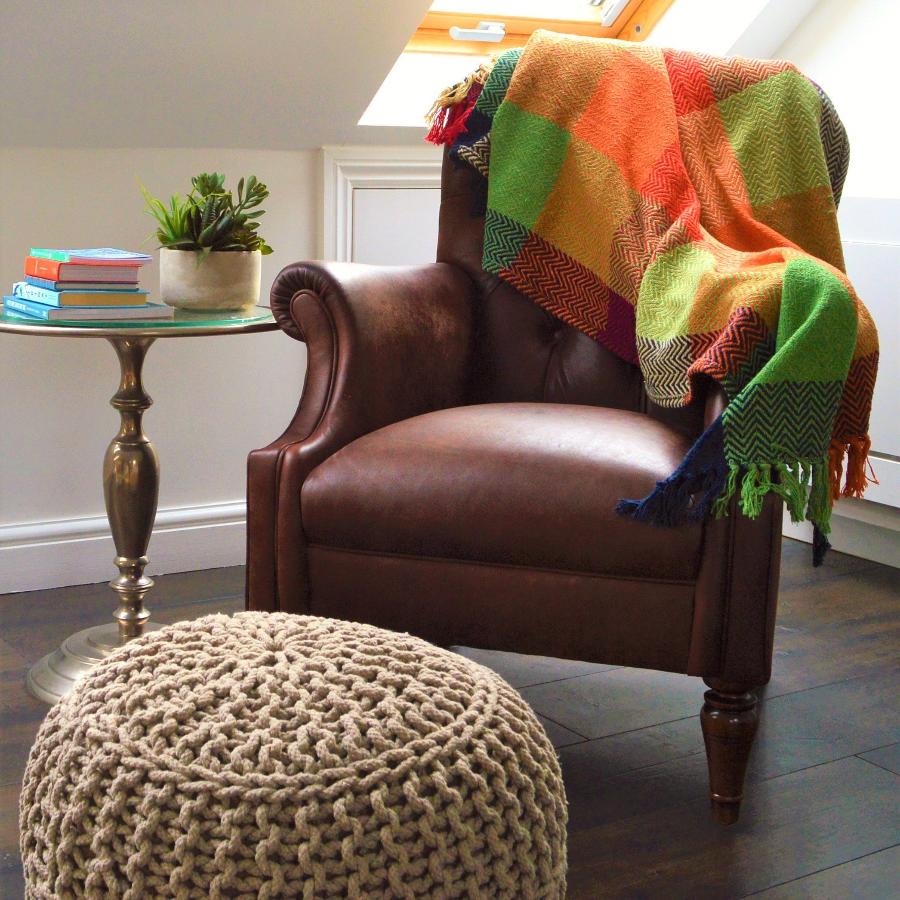 Checked Throw Multi Colour Patchwork Blanket Tassels