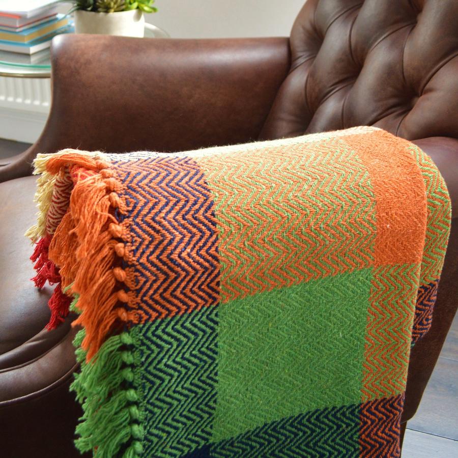 Check Throw Patterned Herringbone Multi Colourful Blanket