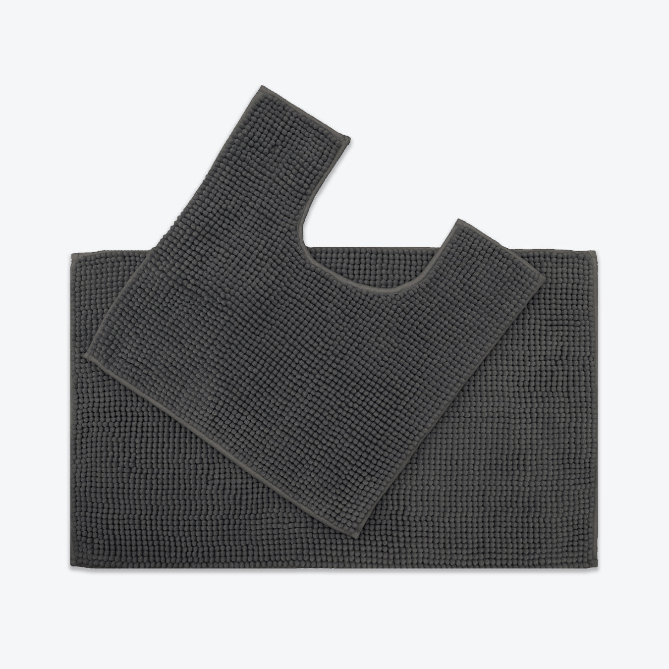 Charcoal Grey 2pc Bathroom Set - Bobble Chenille Bath Mat and Pedestal Mat Set Non Slip