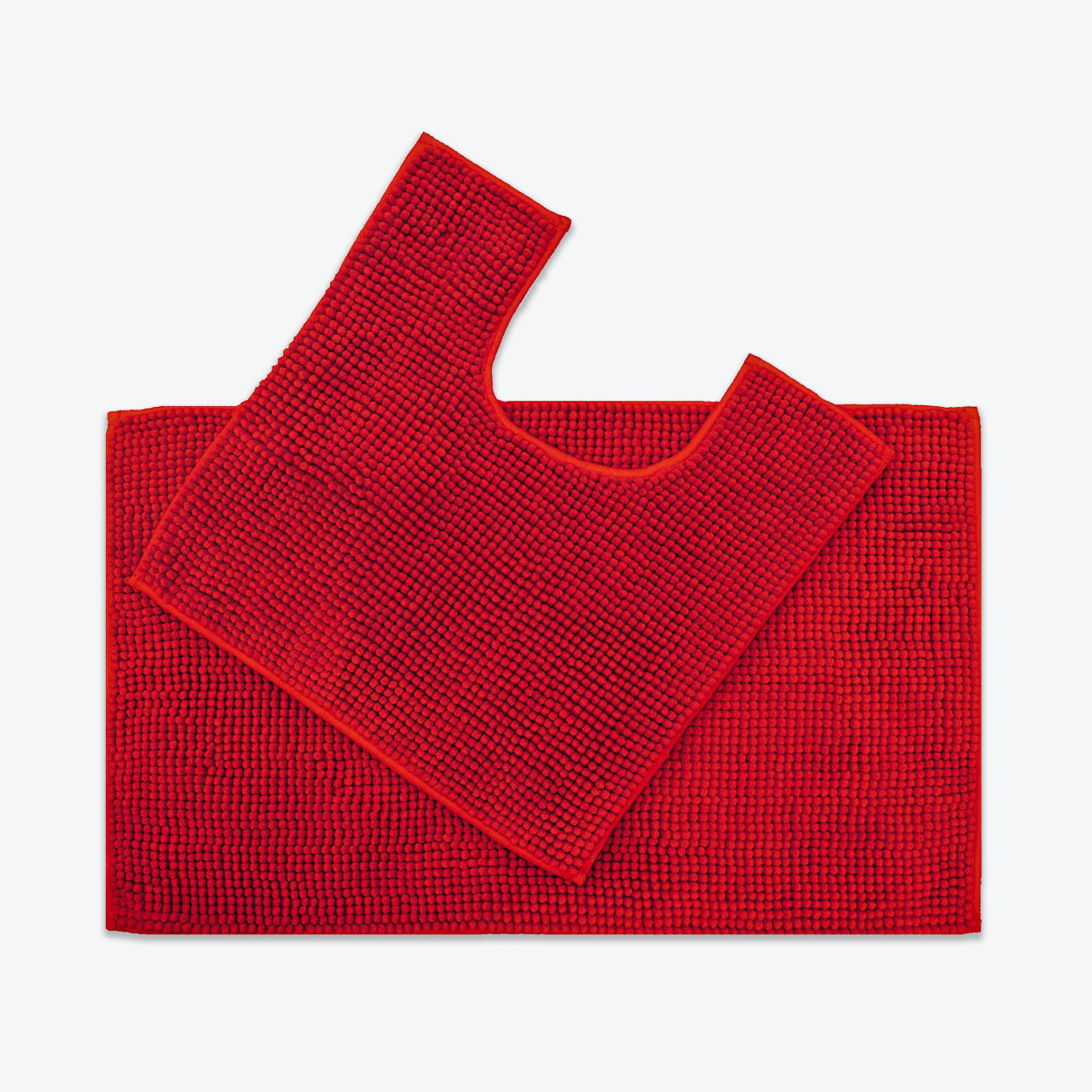 Red 2pc Bathroom Set - Bobble Chenille Bath Mat and Pedestal Mat Set Non Slip
