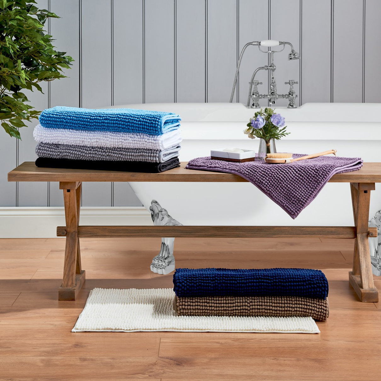 Chenille Bobble Bath Mat - Super Soft Microfibre &amp; Non-Slip