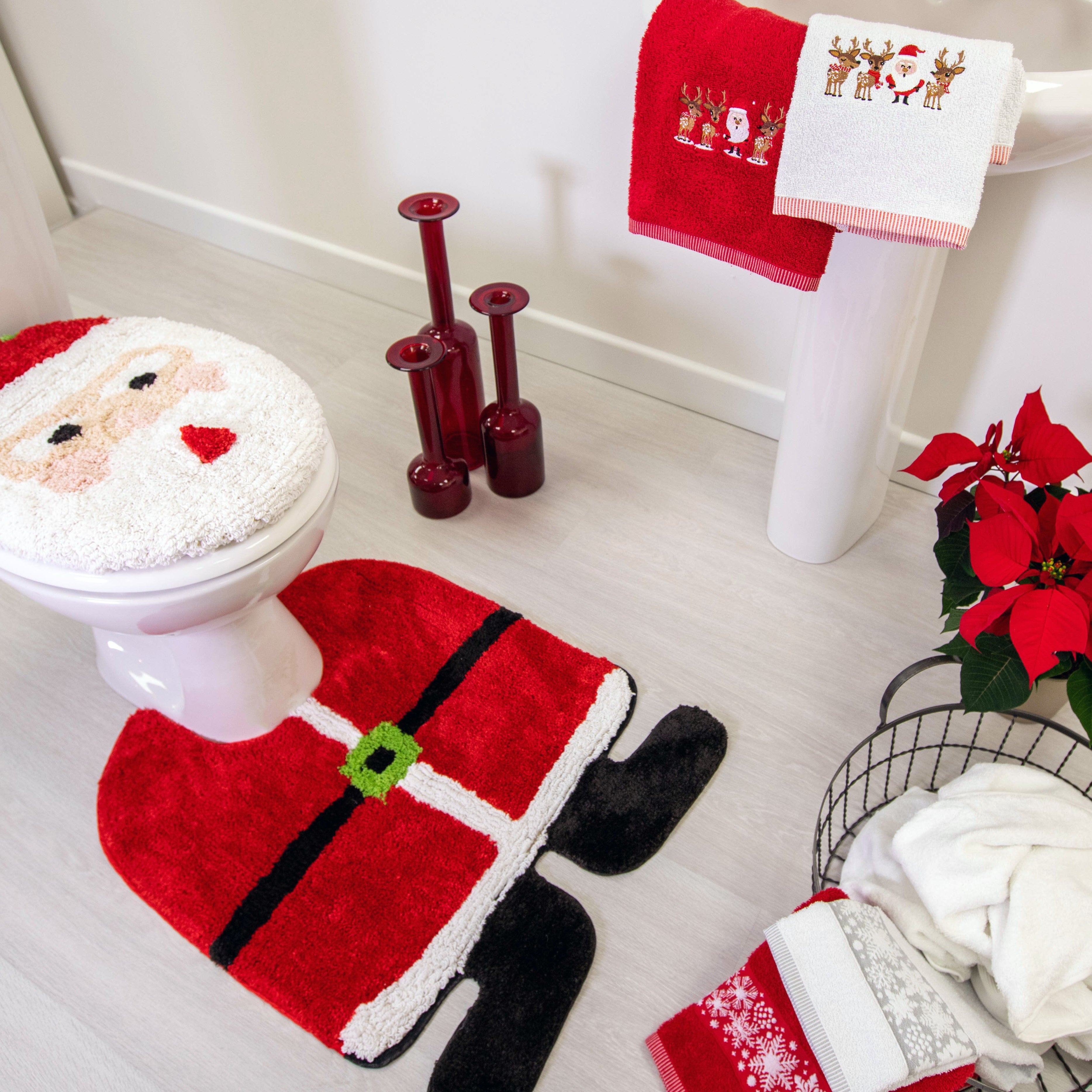 Santa Christmas Toilet Seat Cover & Pedestal Mat Set – Allure Bath