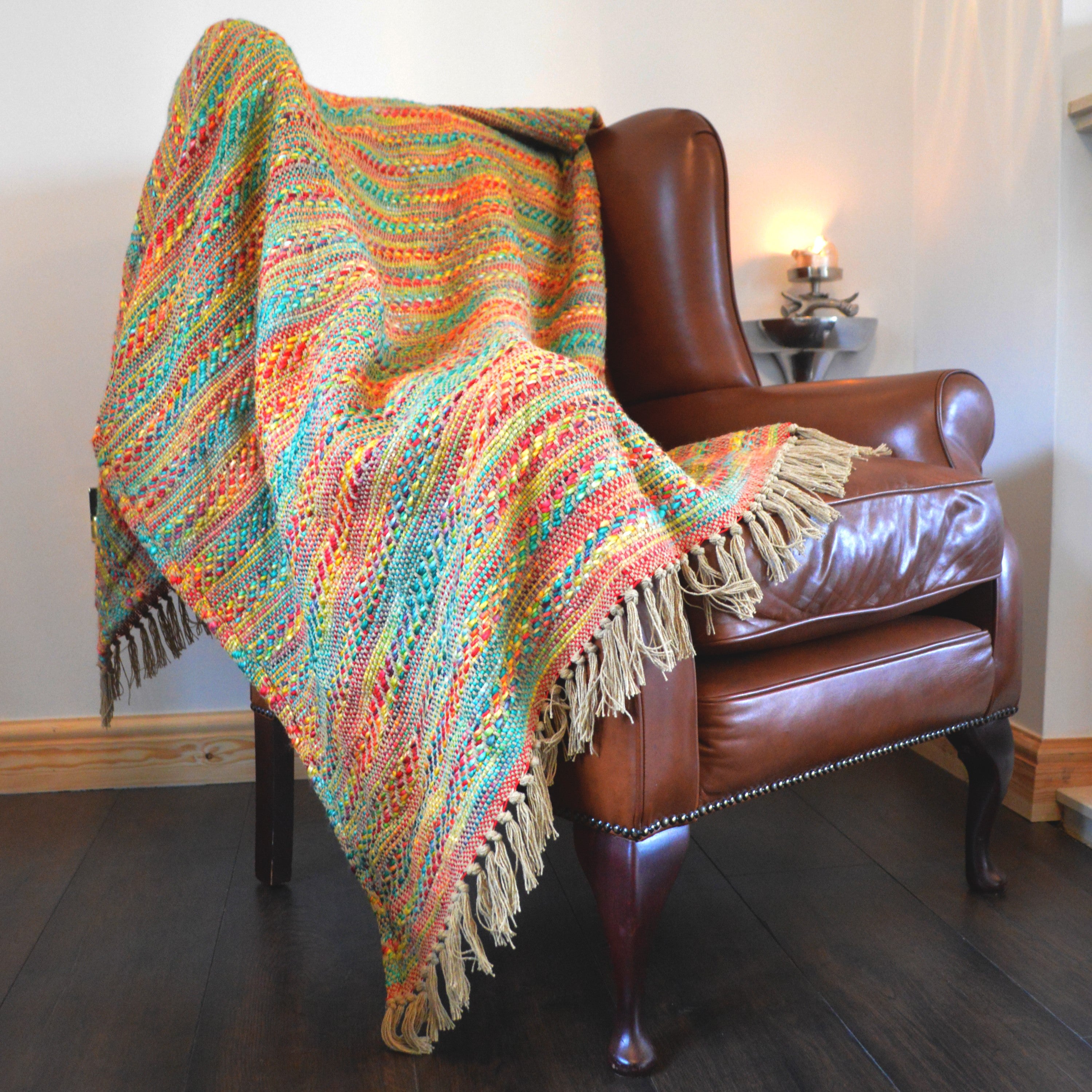 Colourful Throw for Living Room - Stylish blanket with tassels