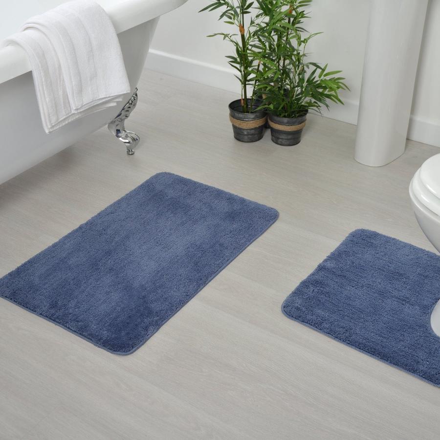 Mid Blue Luxury Bath Mat in Microfibre - Non-Slip & Absorbent - Allure Bath Fashions