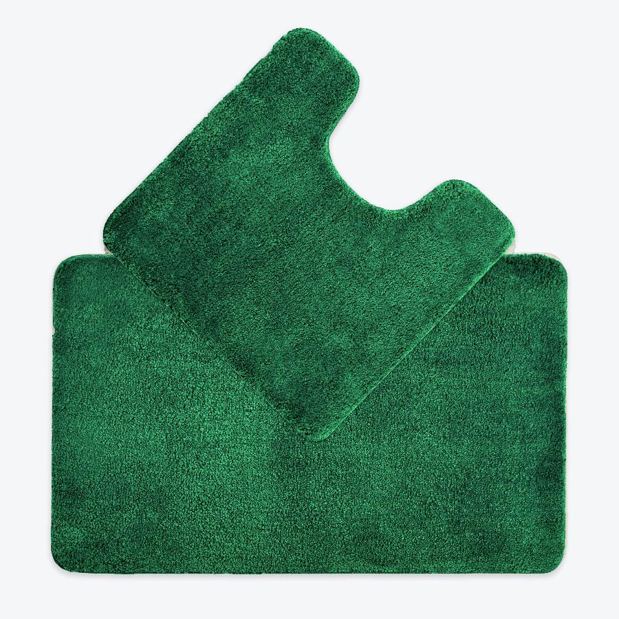 Green Bath Mat and Pedestal Set - 2pc Bathroom Mats Microfibre