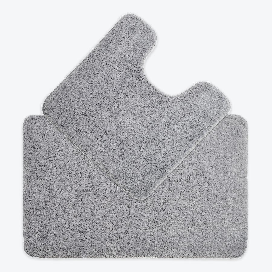 Grey Bath Mat and Pedestal Set - 2pc Bathroom Mats Microfibre