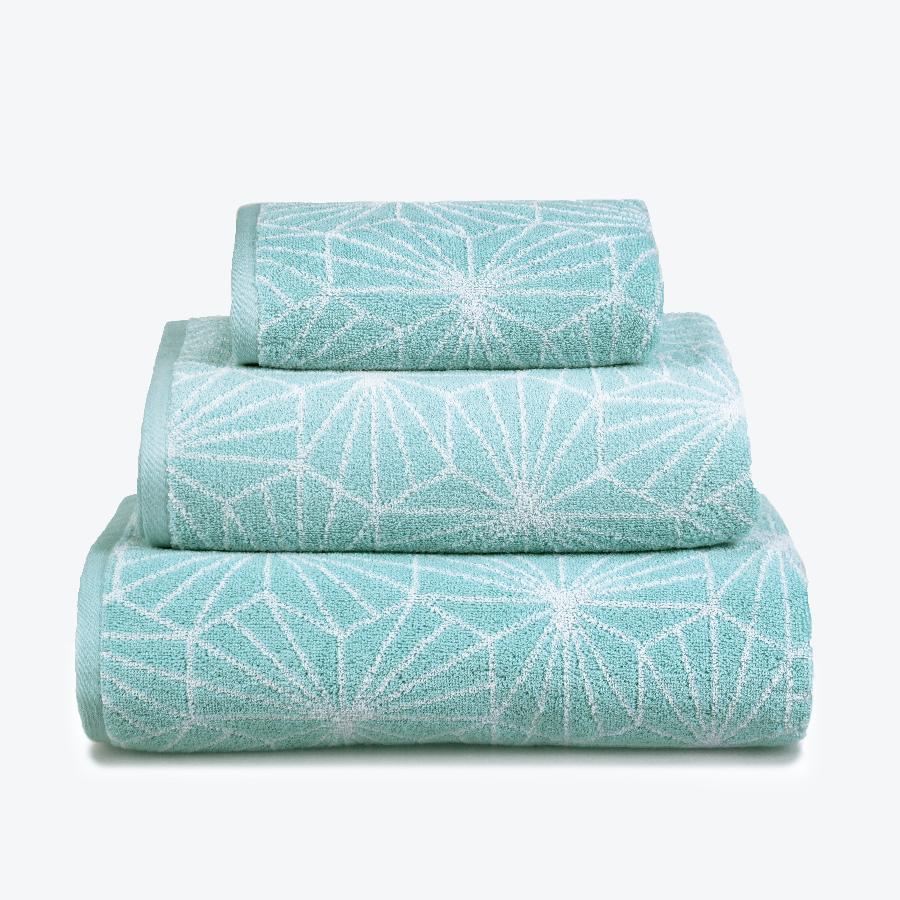 Duck Egg Blue Geometric Towel Bale - Co-ordinated Patterned Bathroom Towels