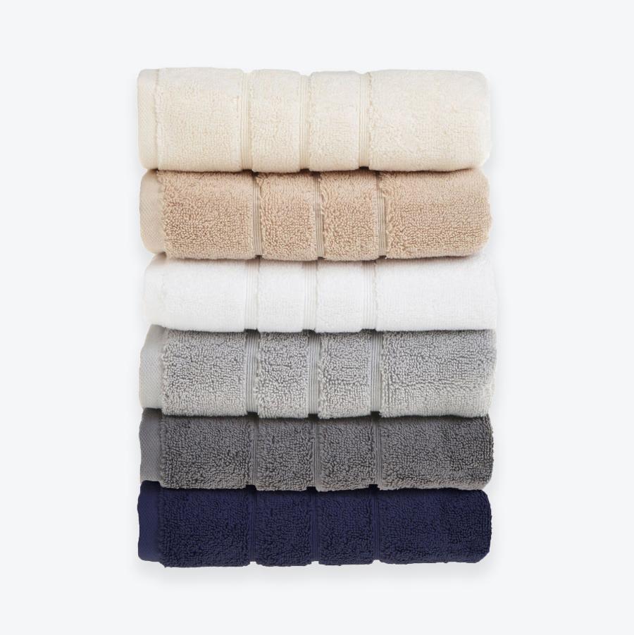 Luxury hotel quality bath towels in timeless plain colours for a premium style.