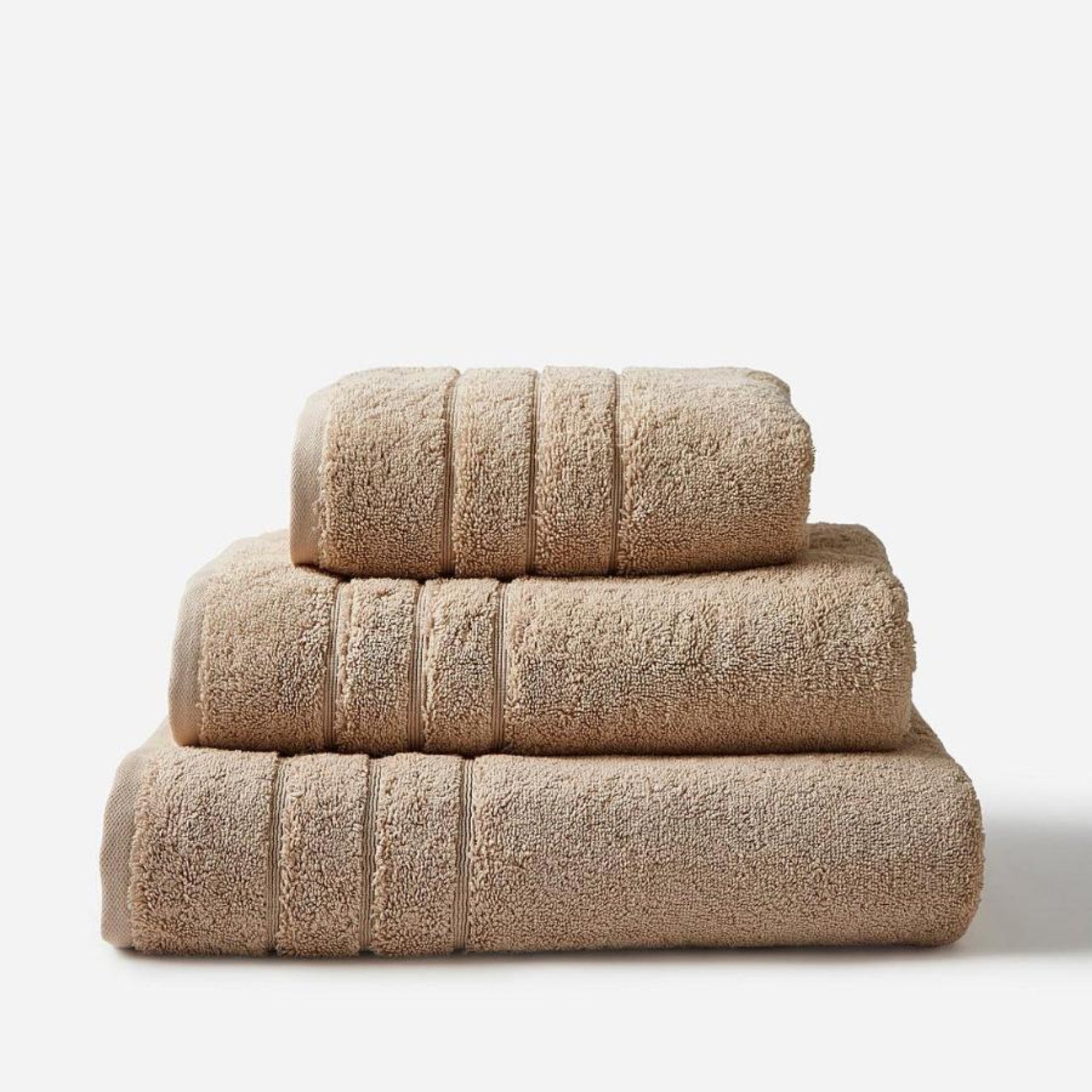 Hotel Quality Towels - Stone Bathroom Towels in three sizes: hand towels, bath towels and bath sheets.