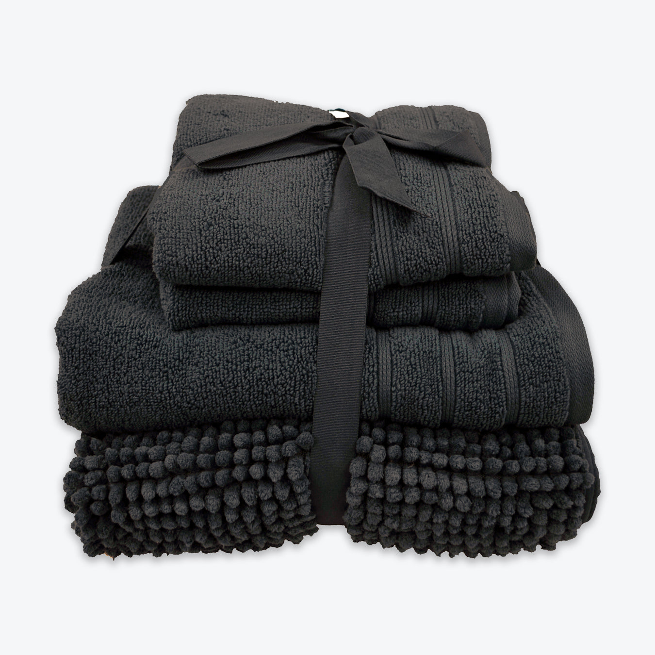 Charcoal Bath Mat and Towels Bathroom Set - Luxury 4pc Bale