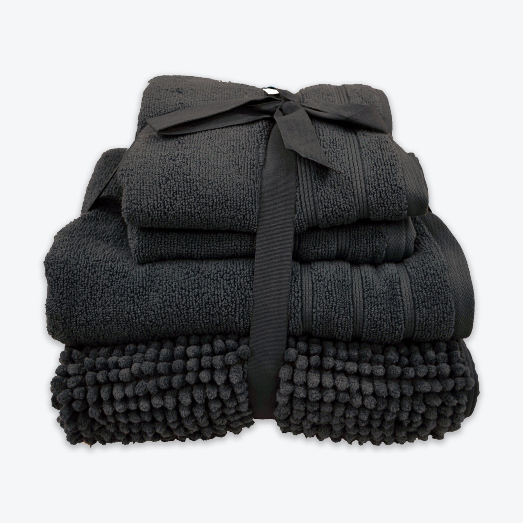Charcoal Bath Mat and Towels Bathroom Set - Luxury 4pc Bale
