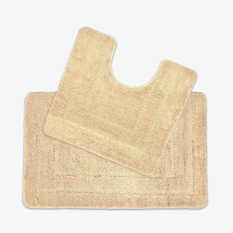 Beige Bath Mat and Pedestal Mat 2pc Bathroom Set Luxury Microfibre Super Soft and Non Slip Mats