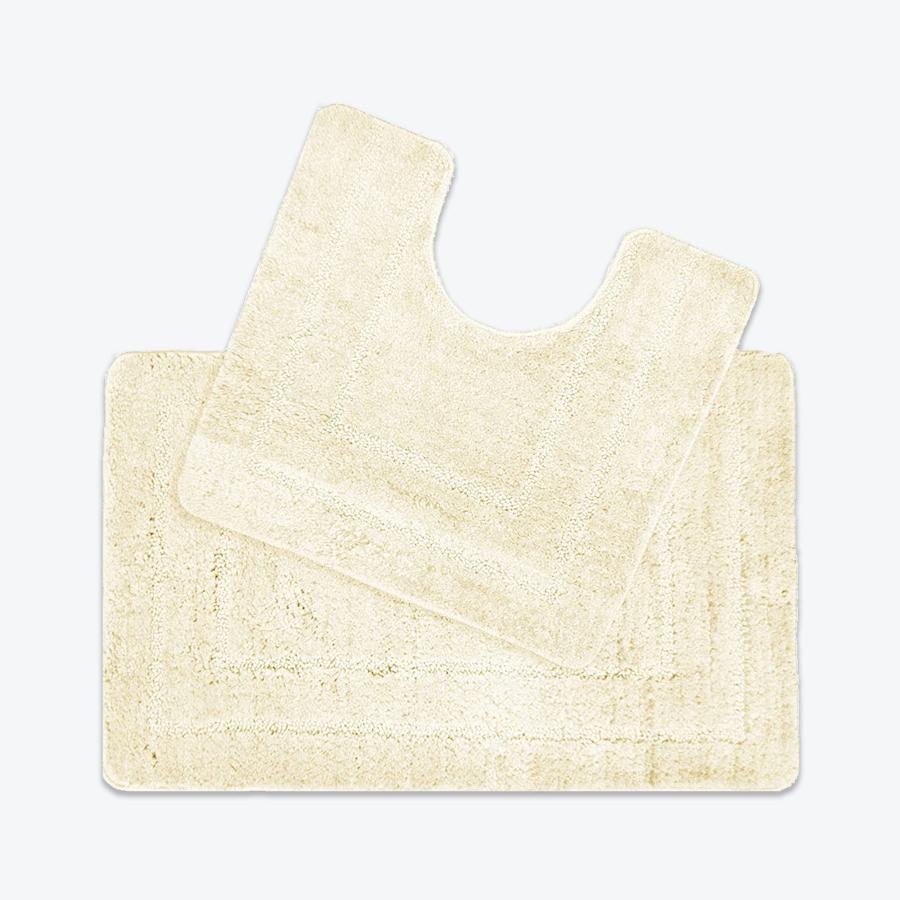 Cream Bath Mat and Pedestal Mat 2pc Bathroom Set Luxury Microfibre Super Soft and Non Slip Mats