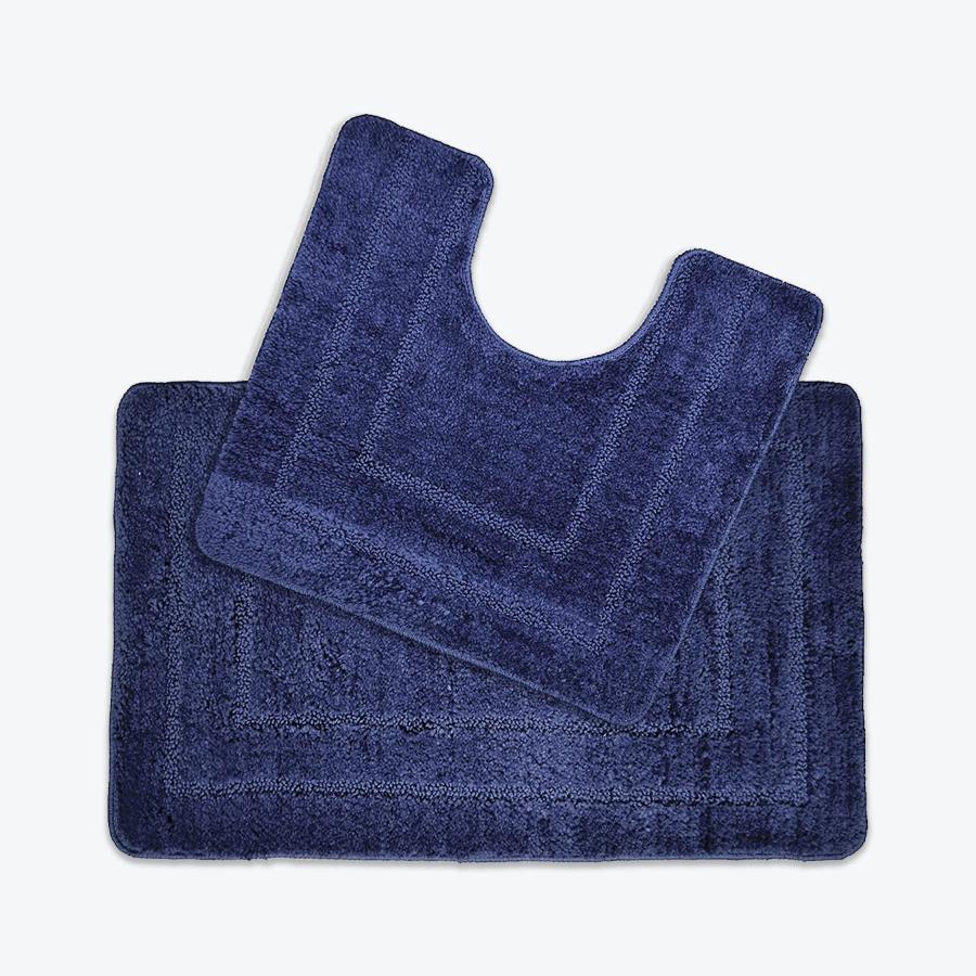 Navy Blue Bath Mat and Pedestal Mat 2pc Bathroom Set Luxury Microfibre Super Soft and Non Slip Mats