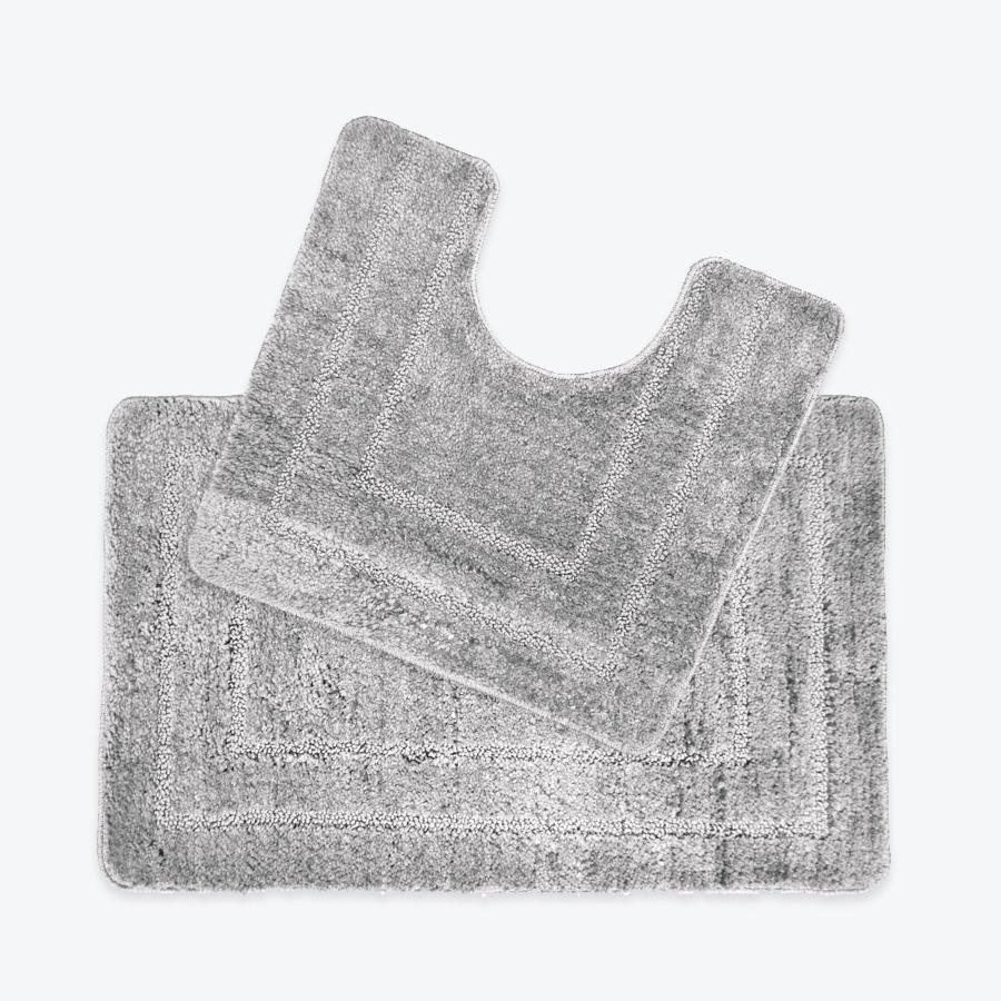 Light Grey Bath Mat and Pedestal Mat 2pc Bathroom Set Luxury Microfibre Super Soft and Non Slip Mats