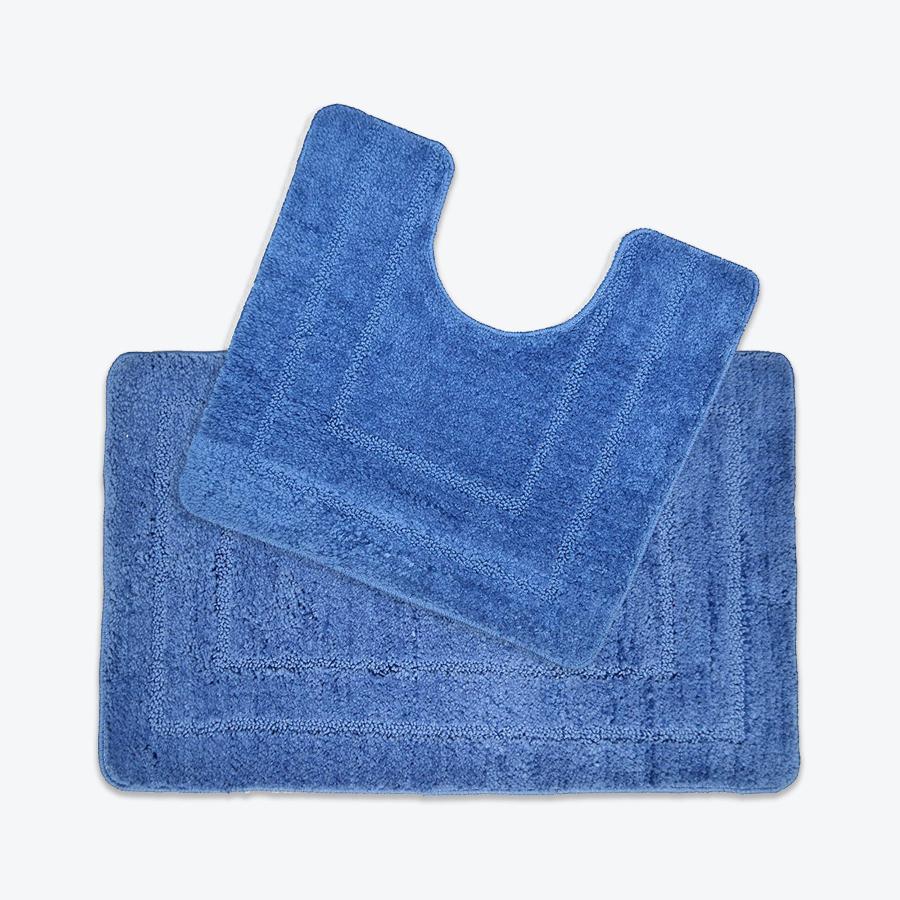 Bright Blue Bath Mat and Pedestal Mat 2pc Bathroom Set Luxury Microfibre Super Soft and Non Slip Mats