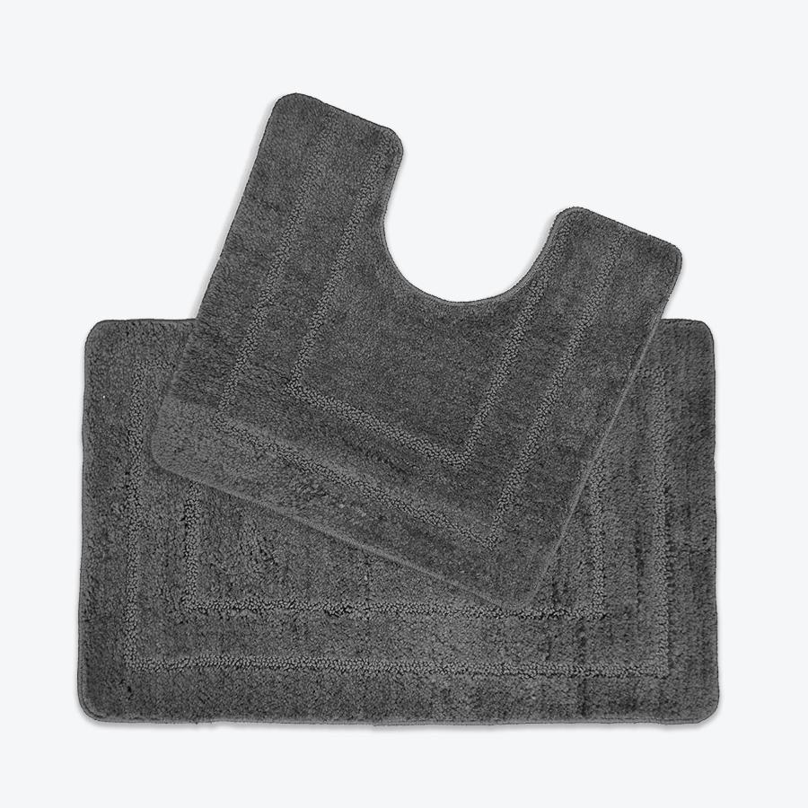 Dark Grey Bath Mat and Pedestal Mat 2pc Bathroom Set Luxury Microfibre Super Soft and Non Slip Mats