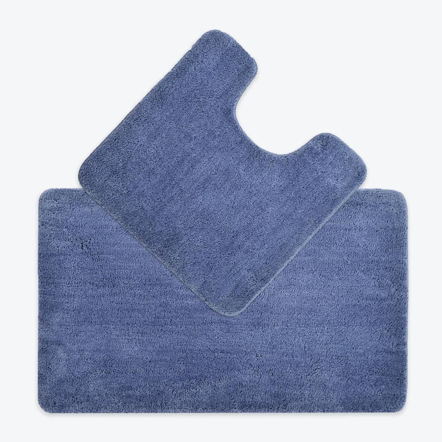Deep Blue Bath Mat and Pedestal Set - 2pc Bathroom Mats Microfibre