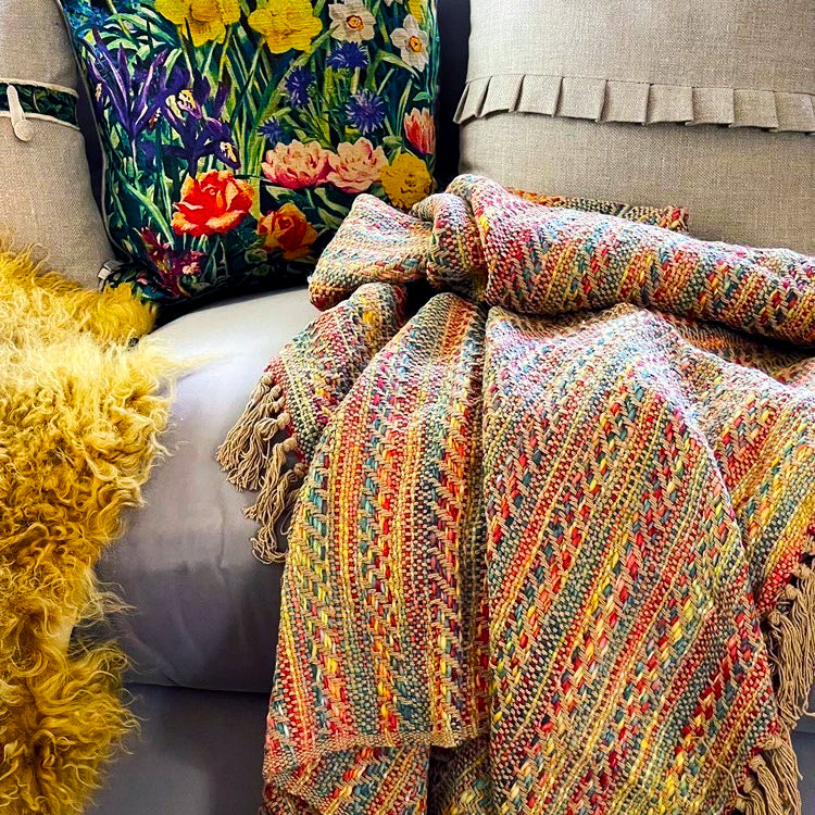 Banjara Sofa Throw - Woven Fringed Multi Coloured Blanket – Allure Bath  Fashions