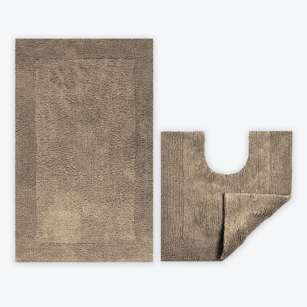 Mocha bath mat and pedestal mat 2pc set luxury reversible bathroom mats
