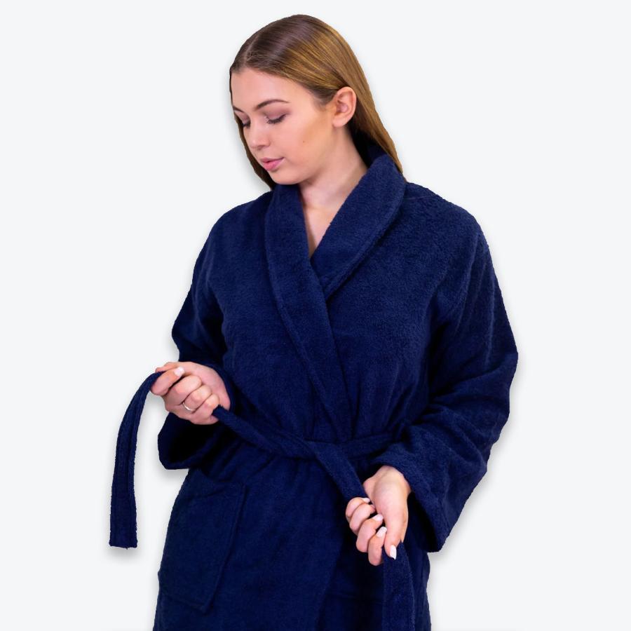 Navy Bathrobe 100% Terry Towelling Cotton