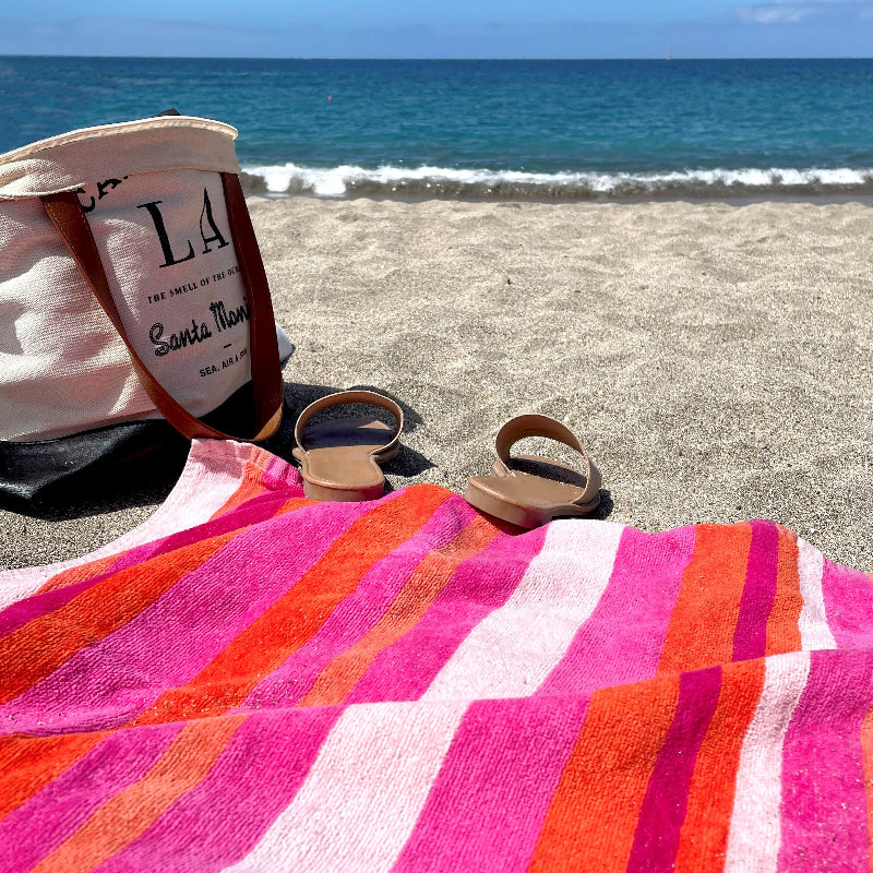 Pink and Coral Striped Beach Towel