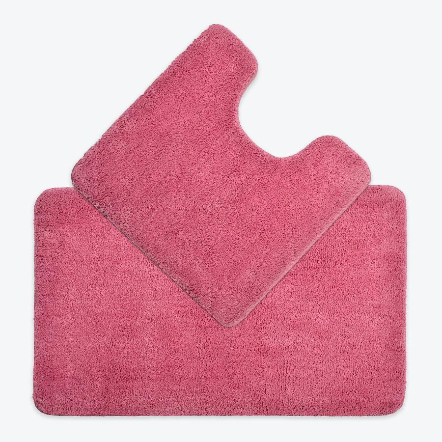 Rose Pink Bath Mat and Pedestal Set - 2pc Bathroom Mats Microfibre