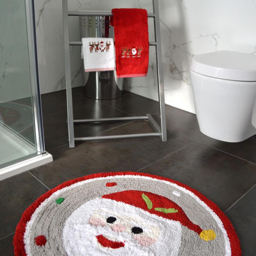 Christmas Round Bath Mat - Santa and Rudolph Rug