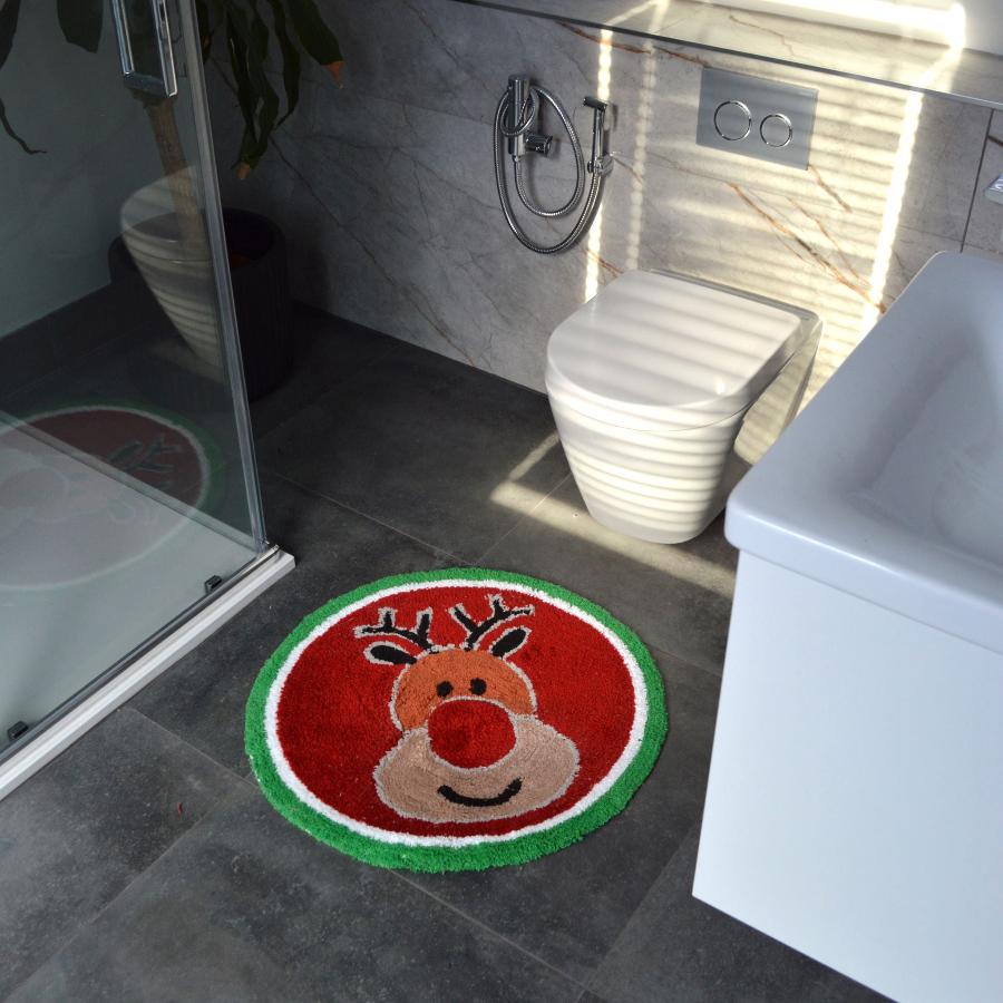 Christmas Round Bath Mat - Santa and Rudolph Rug