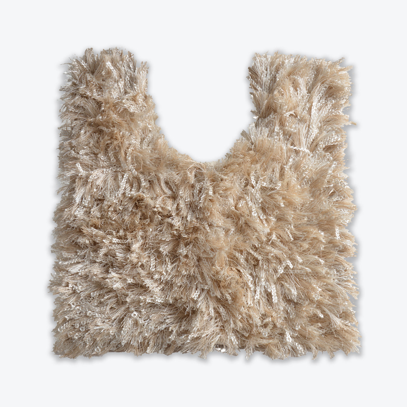 Beige Shaggy Toilet Mat With Glam Sparkle Accents