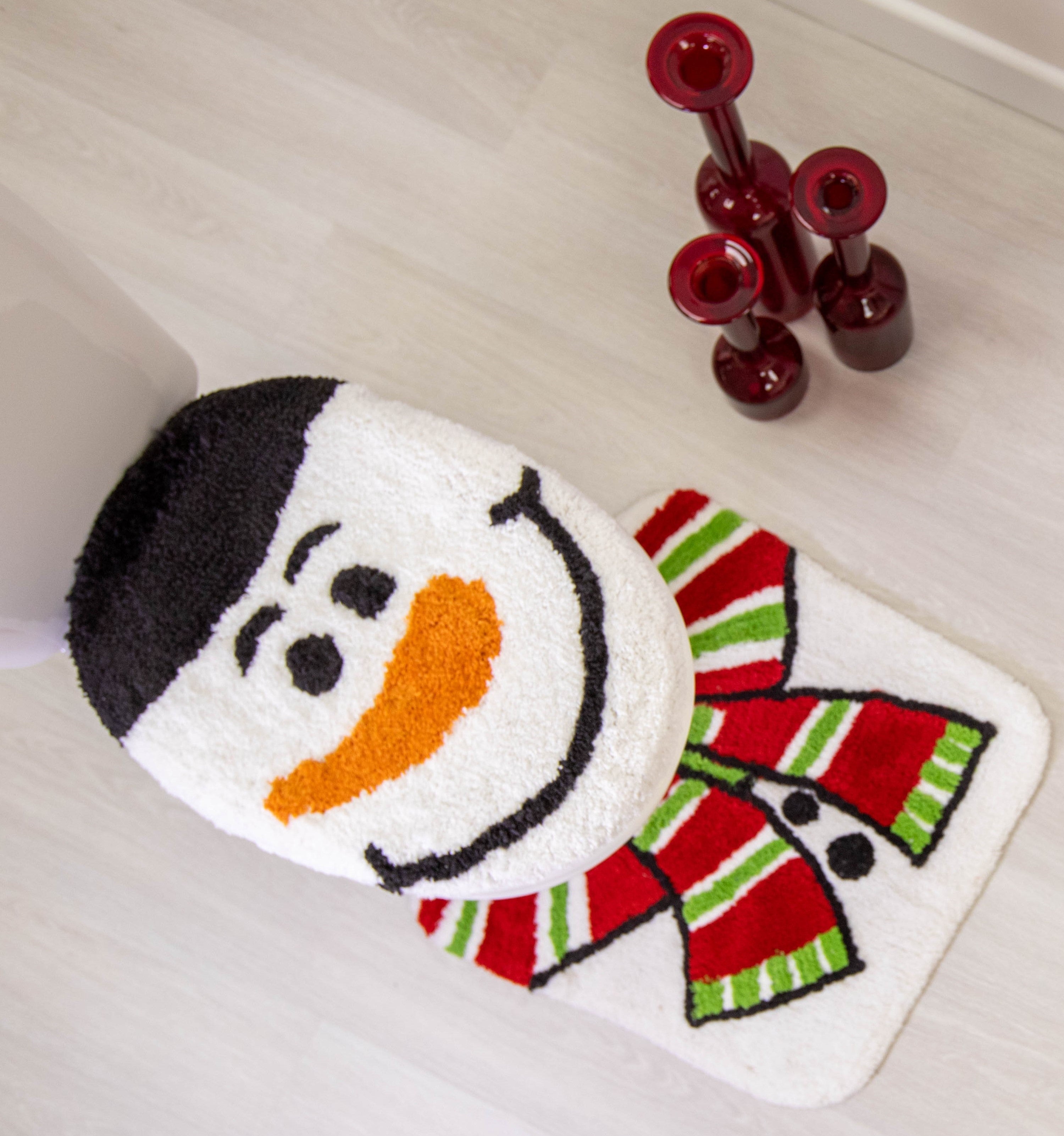 Snowman Pedestal Mat and Toilet Seat Cover Set