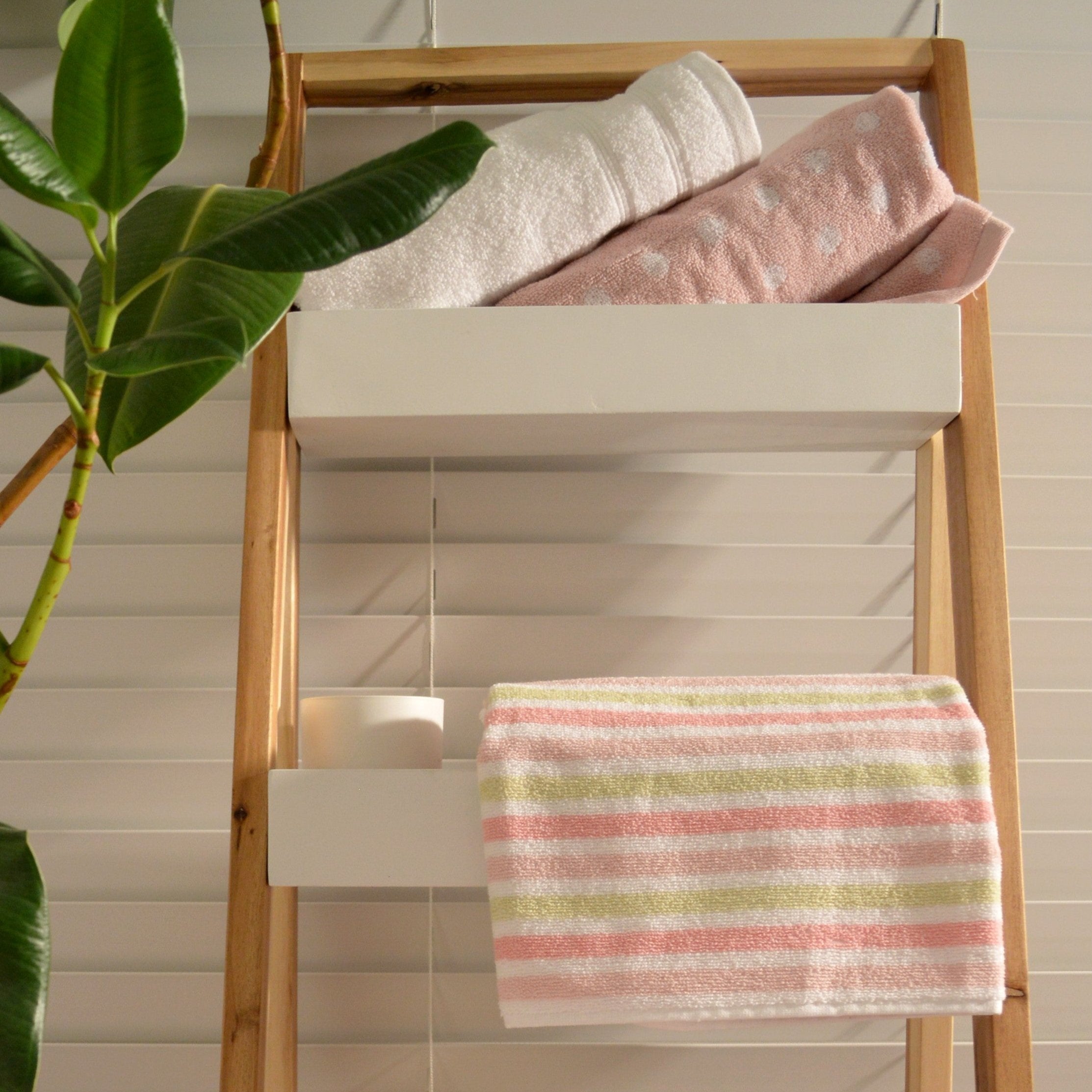 Stripe and Spot Patterned Towels, Pink/White