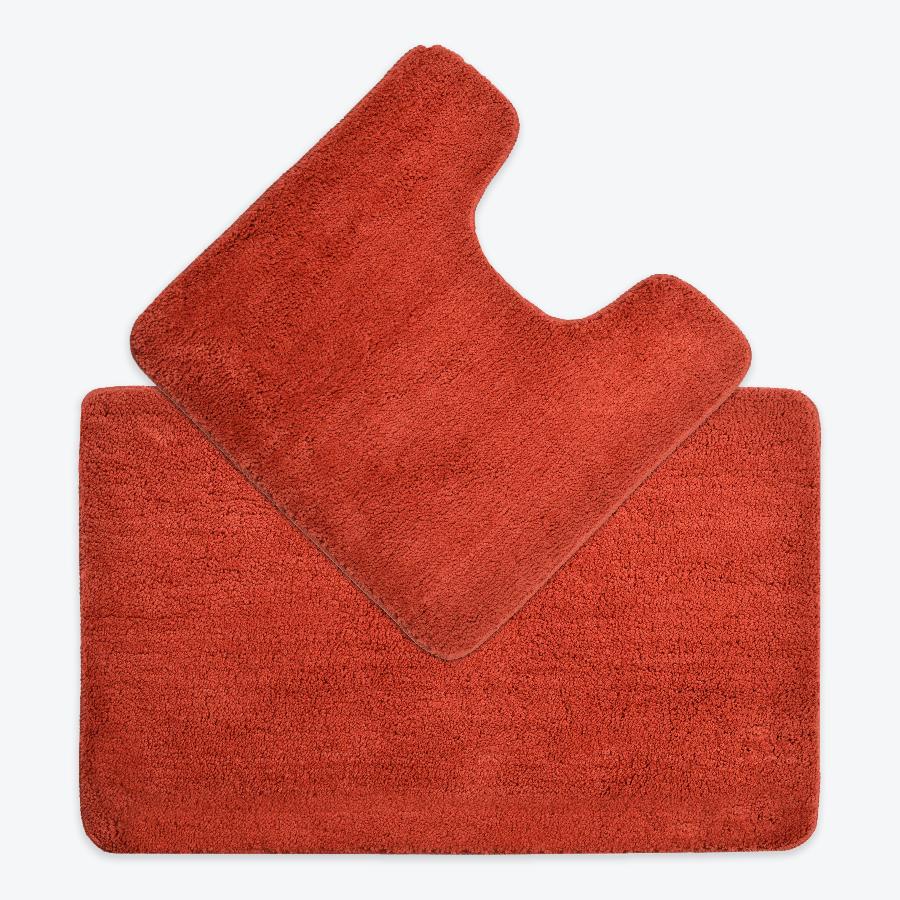 Terracotta  Bath Mat and Pedestal Set - 2pc Bathroom Mats Microfibre
