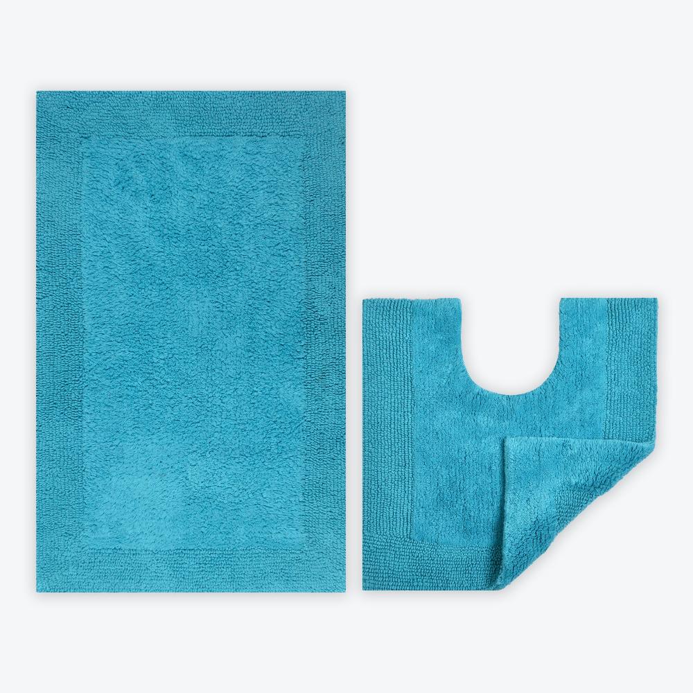 Turquoise bath mat and pedestal mat 2pc set luxury reversible bathroom mats
