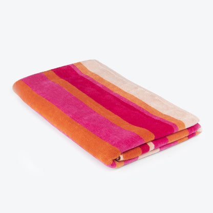 Striped Beach Towel in Pink/Coral- Soft 100% Cotton