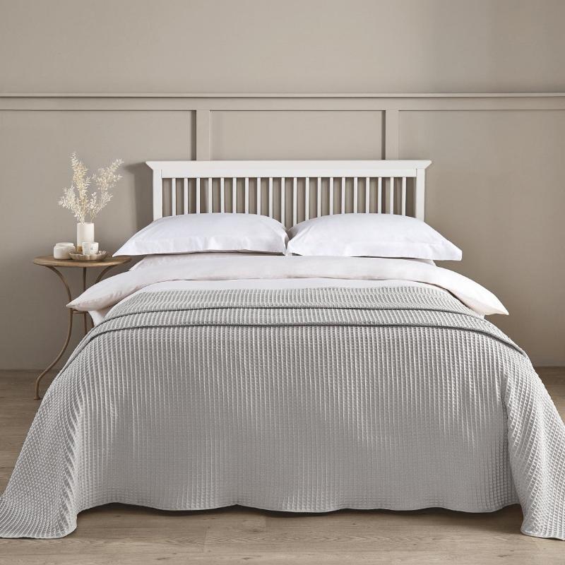 Light Grey Waffle Throw - Premium Cotton Textured Waffle Bedspread set,