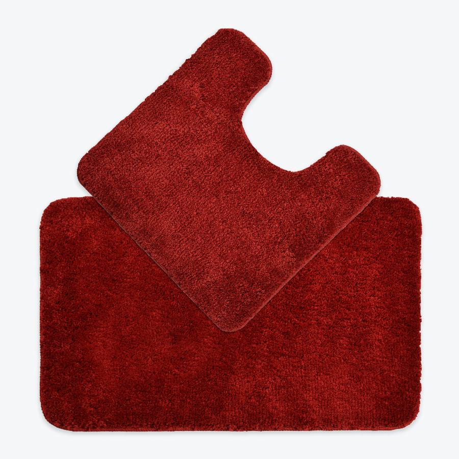Wine red Bath Mat and Pedestal Set - 2pc Bathroom Mats Microfibre