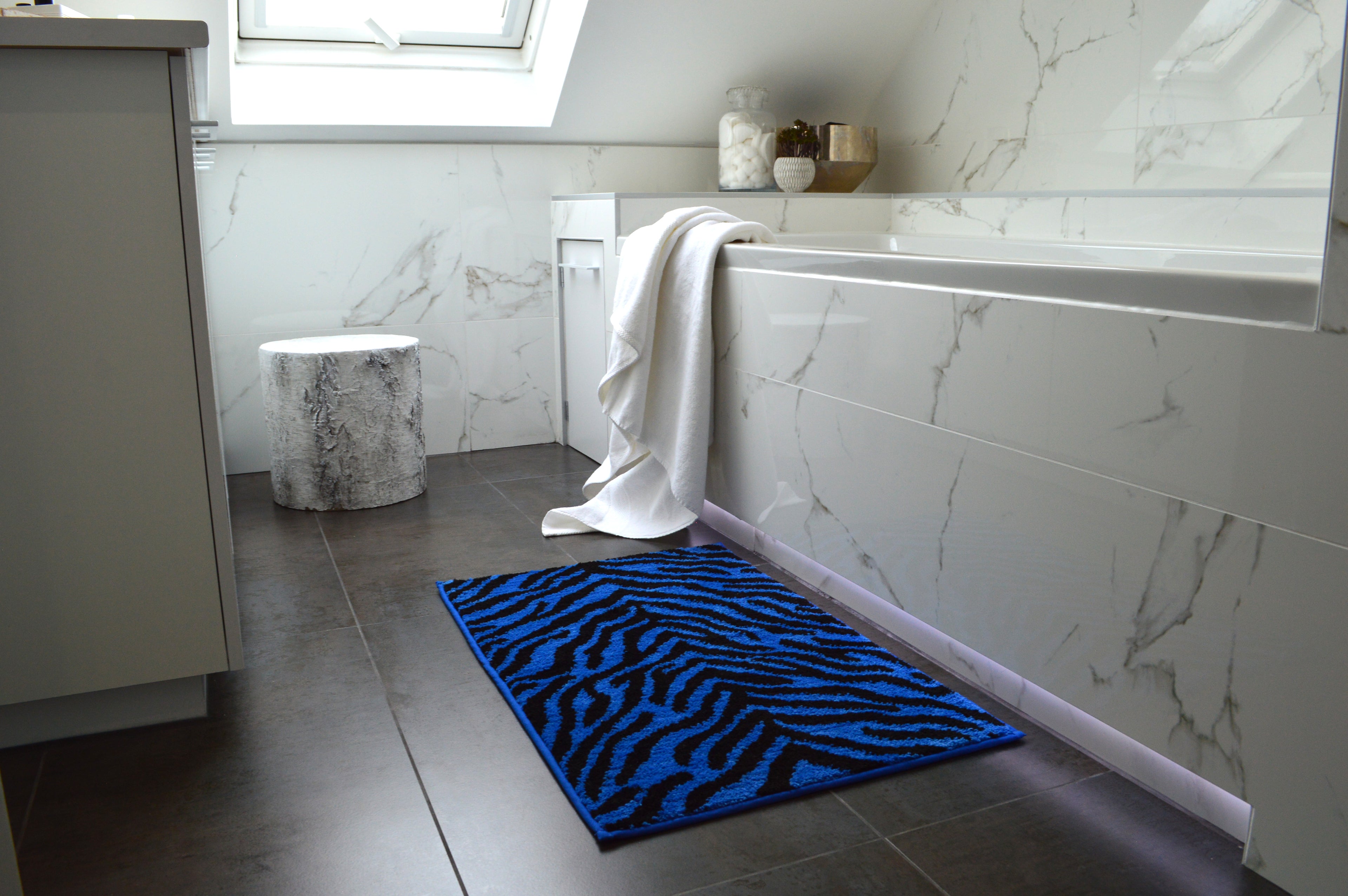 Funky Bath Mat - Blue/Black Zebra Print Bath Mat