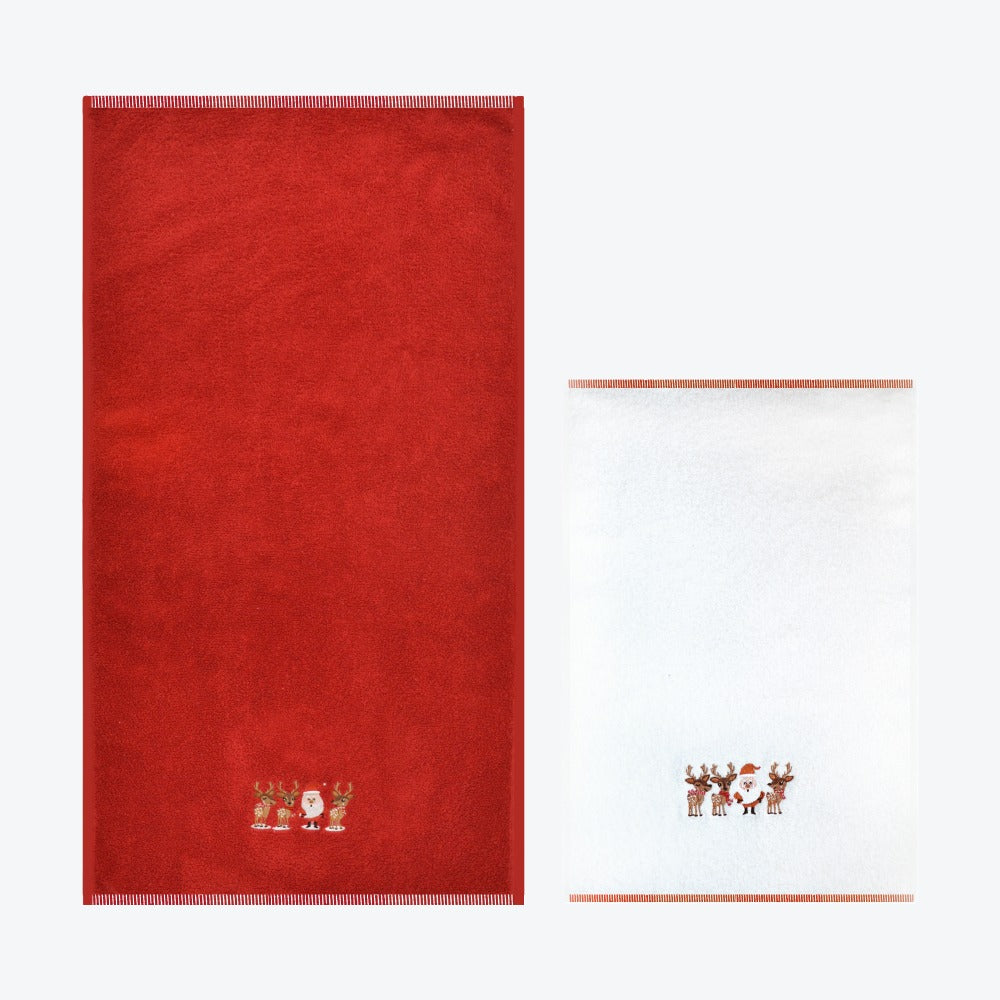 Festive Christmas Towel Set - Red White Santa 2pc Towels