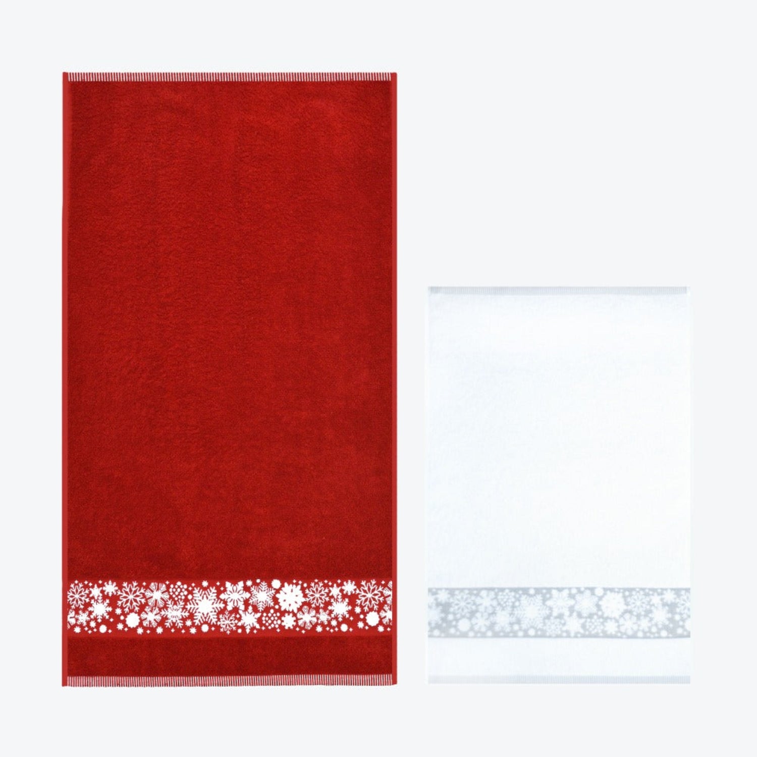 Festive Christmas Towel Set - Red White Snowflake 2pc Towels