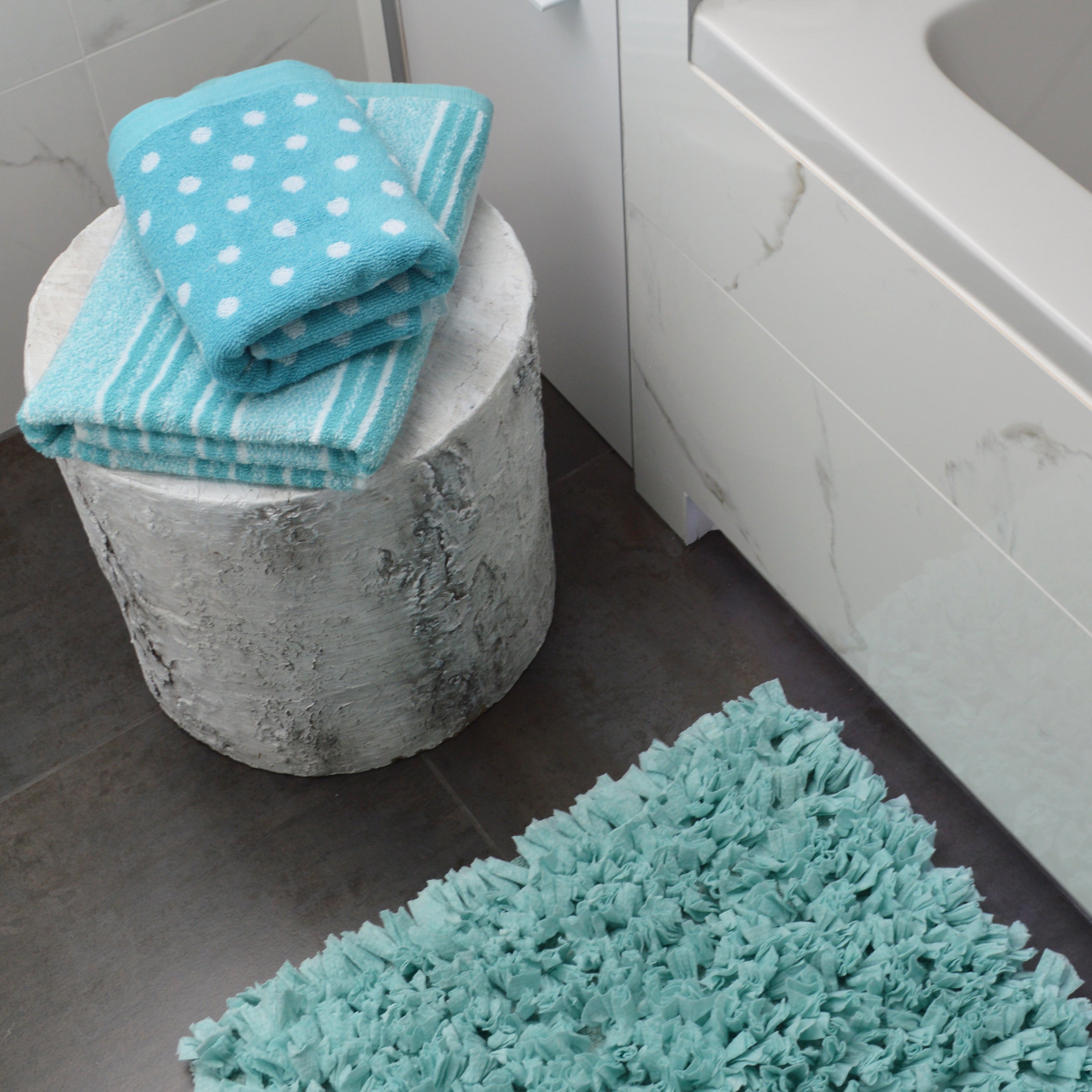 Stripe and Spot Patterned Towels, Duck Egg Blue